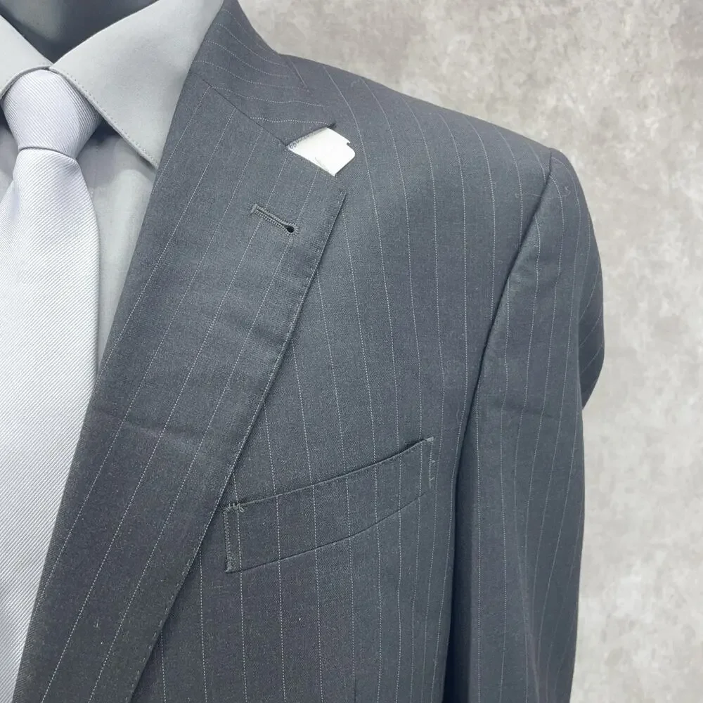 Jos A Bank Sig Gold Mens 43L Dark Gray Pinstripe Suit Jacket Wool Corpcore